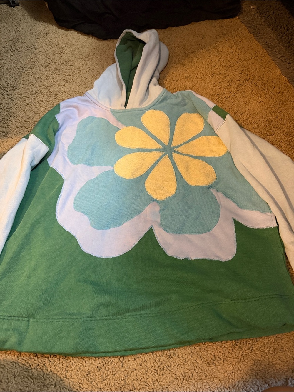 Free People Green Pullover Hoodie with Textured Lining